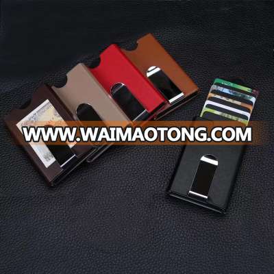 RFID Blocking Protection PU Leather Covered Pop Up Slim Metal  Wallet